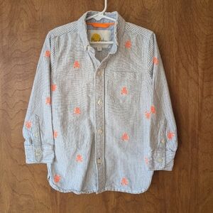 ☠️ Mini Boden Pinstriped Shirt with Embroidered Orange Skull Accents 5-6y